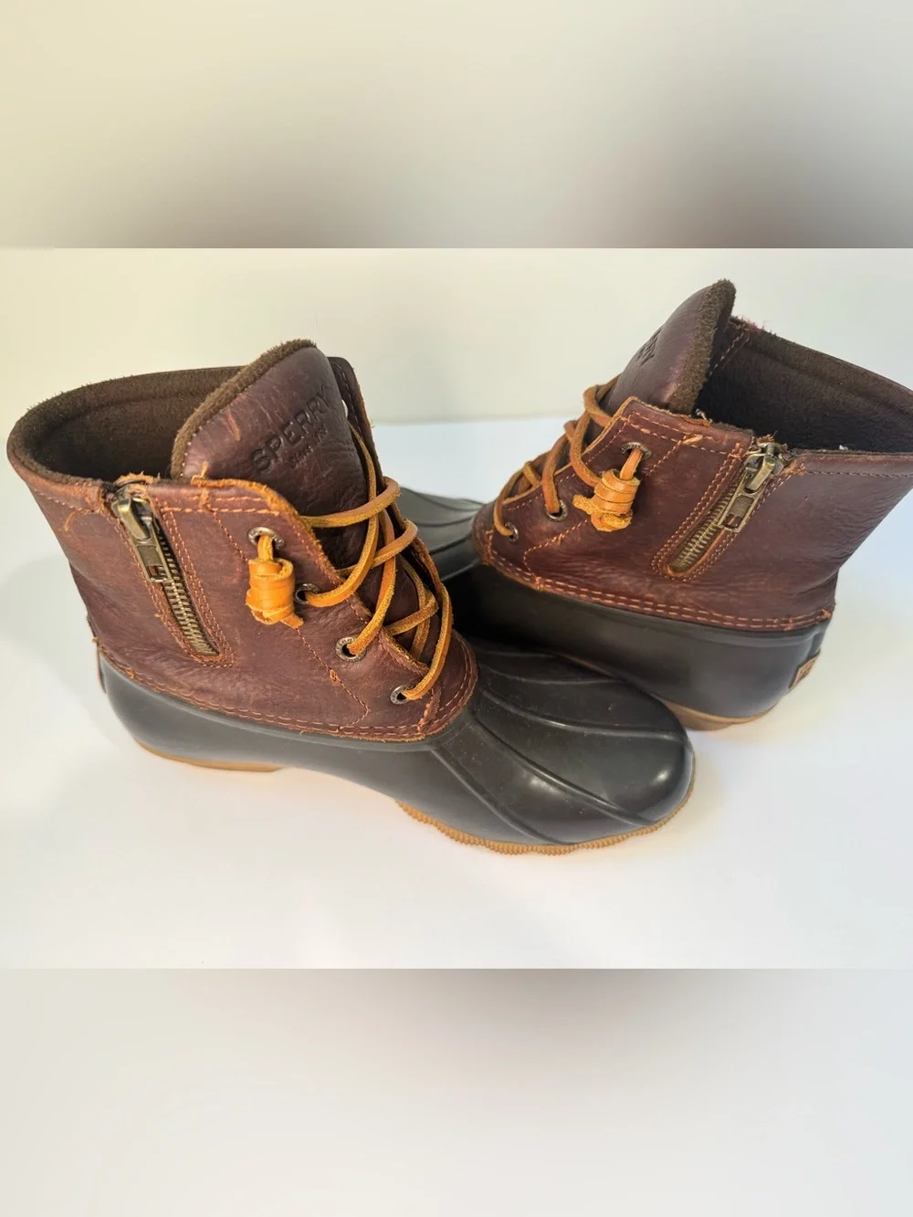 Sperry Saltwater Duck Boots Women’s 6 Brown Leather Waterproof Rain Boots